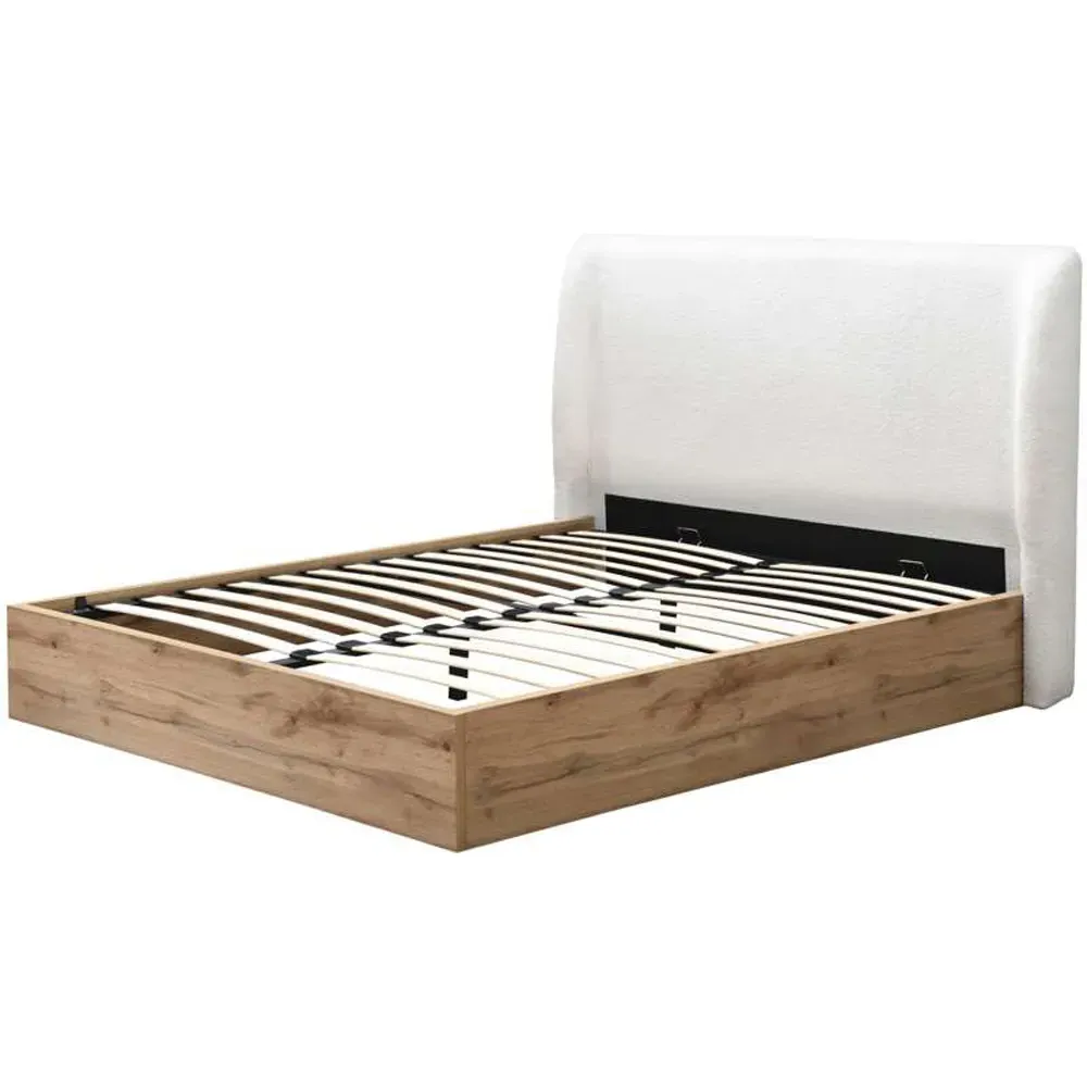 Halfden King Size Ottoman Bed with Storage - White, Bouclé