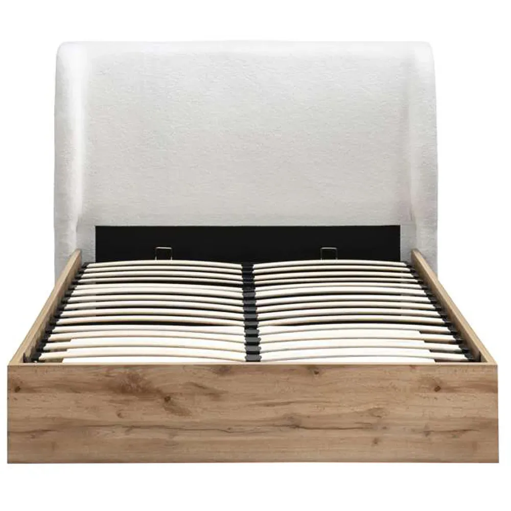 Halfden King Size Ottoman Bed with Storage - White, Bouclé