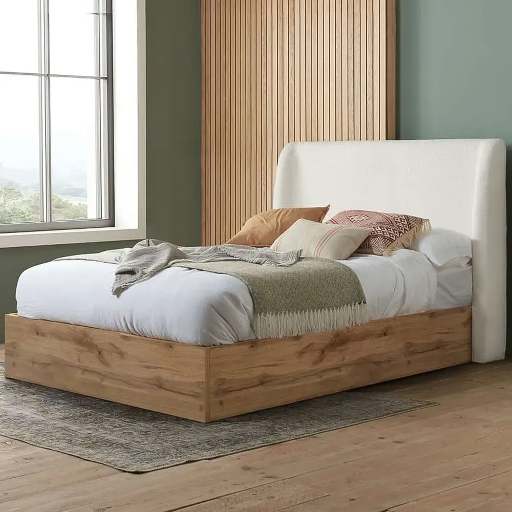 Halfden King Size Ottoman Bed with Storage - White, Bouclé image