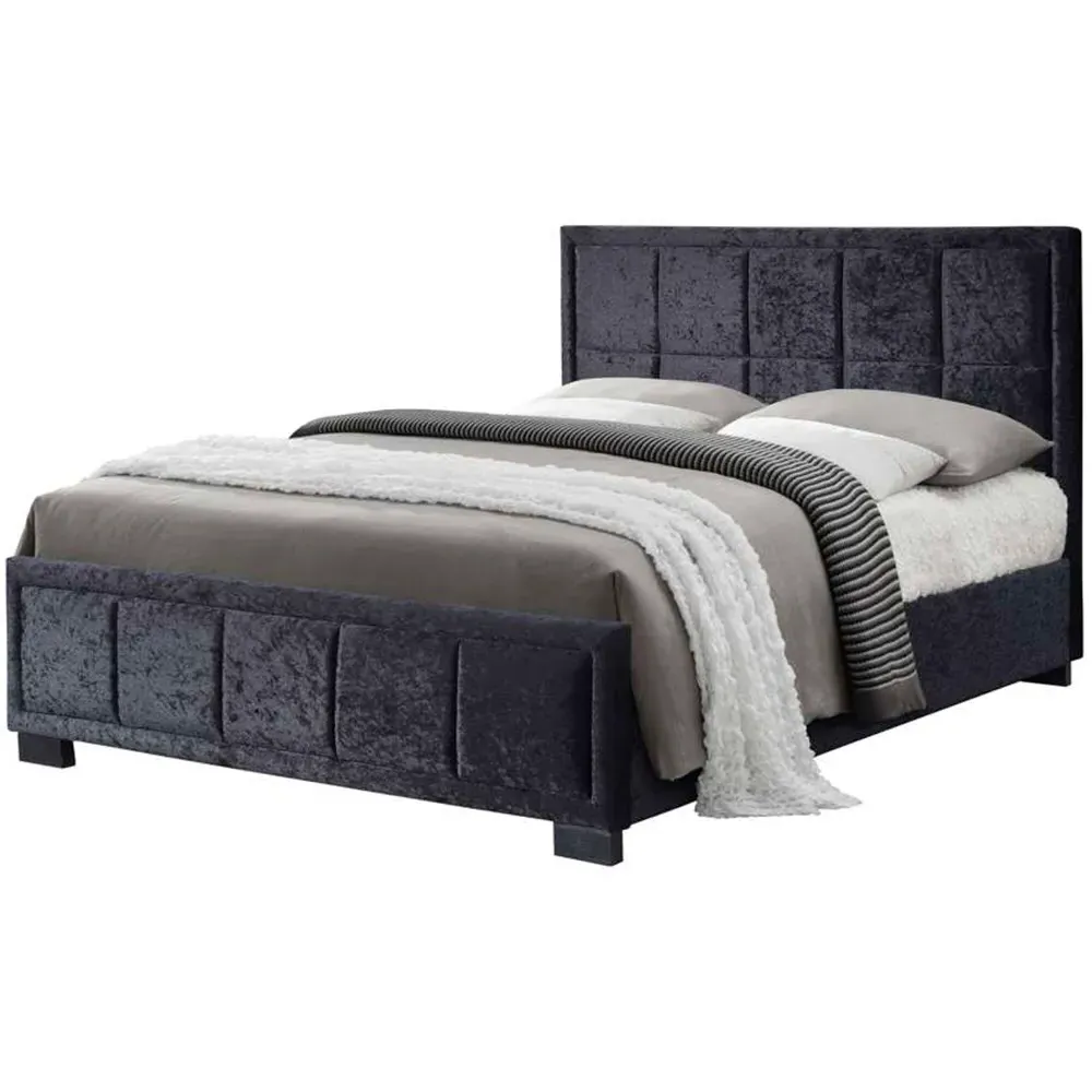 Hannover Double Bed Frame - Black, Velour