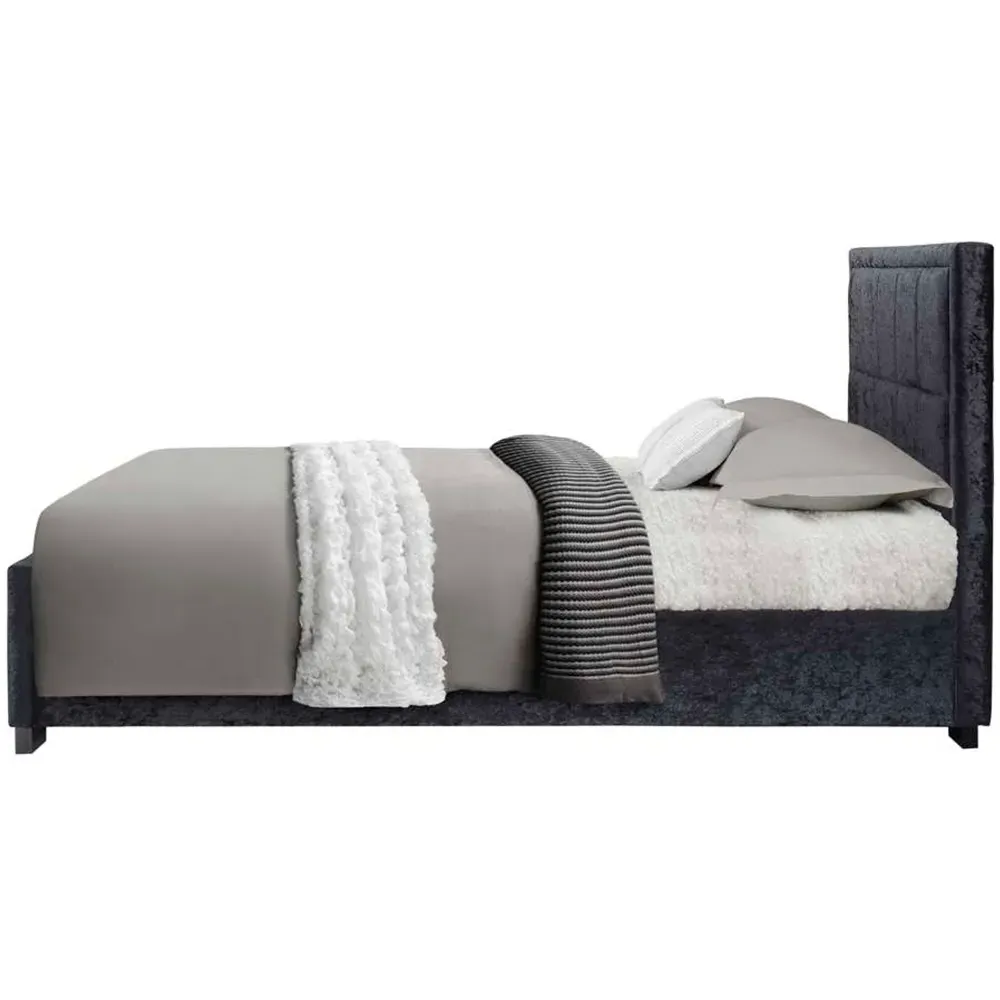 Hannover Double Bed Frame - Black, Velour