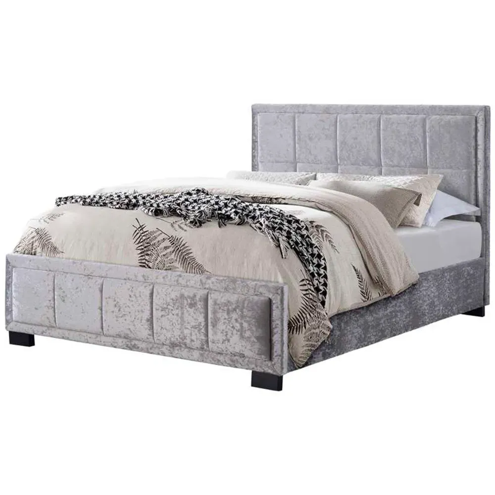 Hannover Double Bed Frame - Grey, Velour