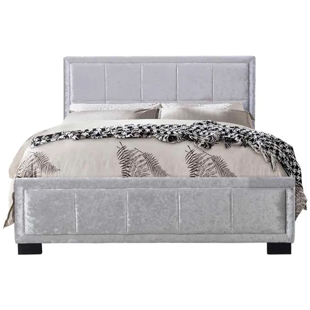 Hannover Double Bed Frame - Grey, Velour