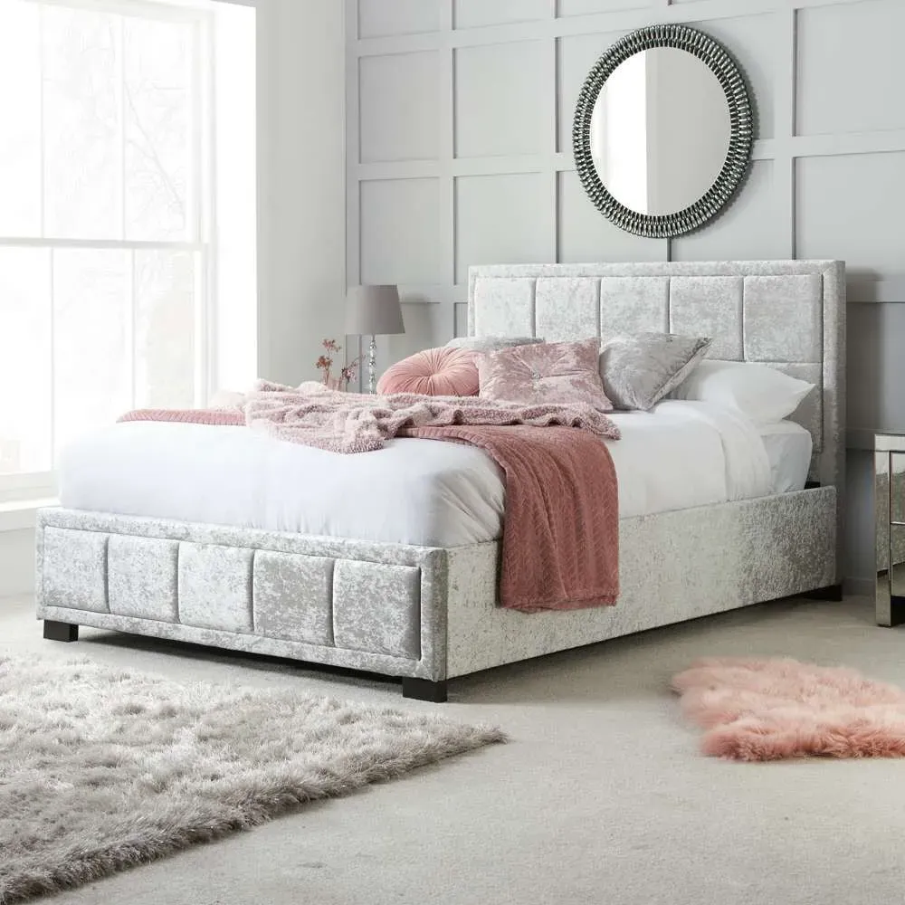 Hannover Double Bed Frame - Grey, Velour