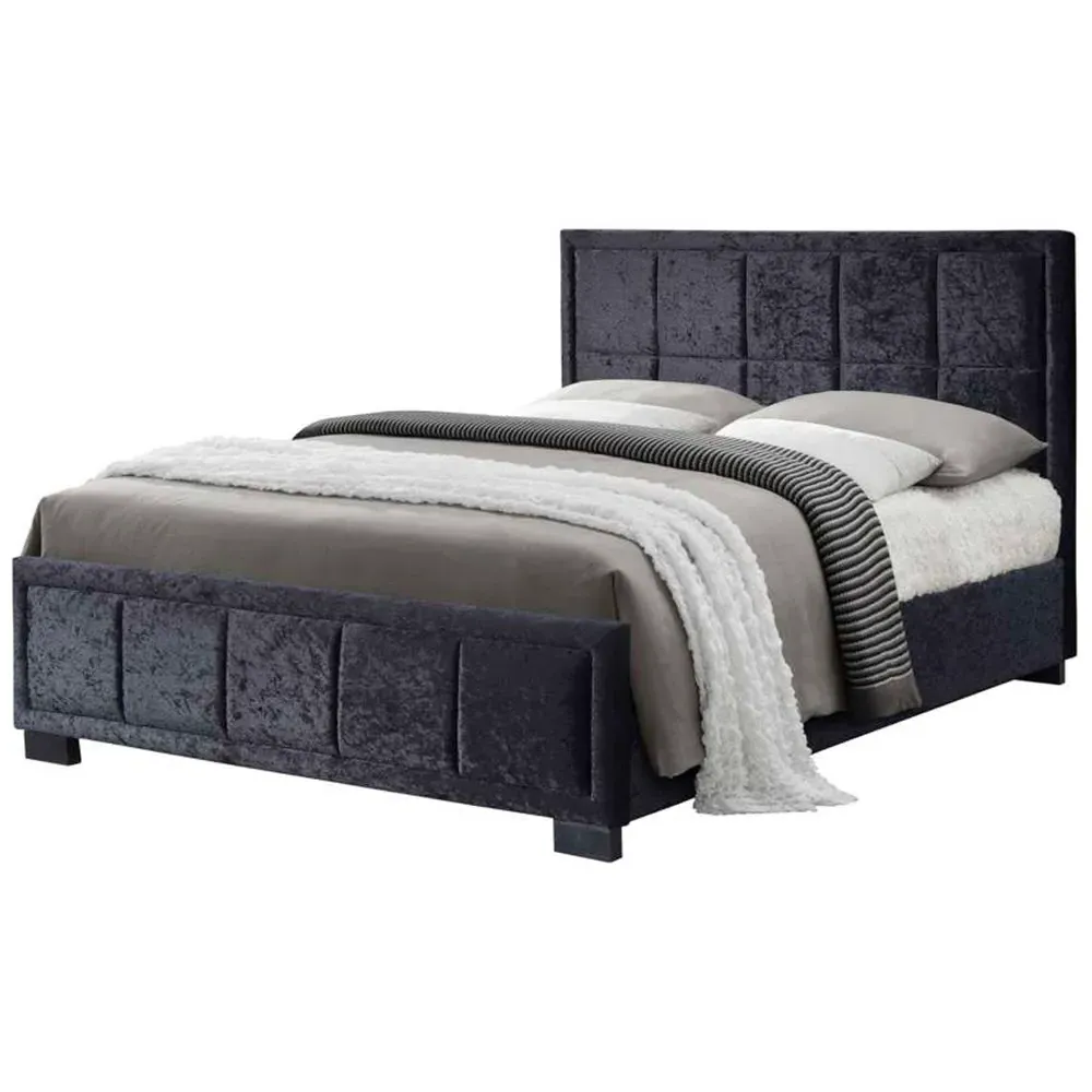 Hannover King Size Bed Frame - Black, Velour