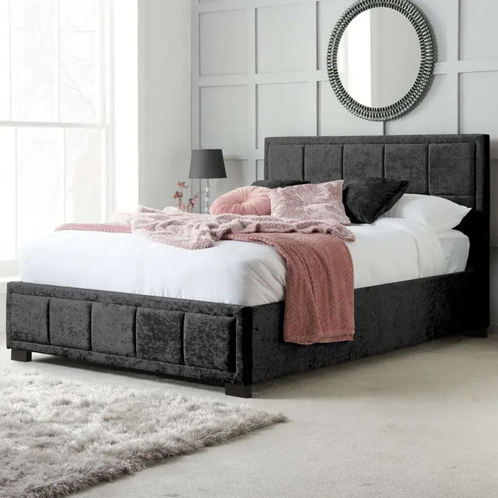 Hannover King Size Bed Frame - Black, Velour