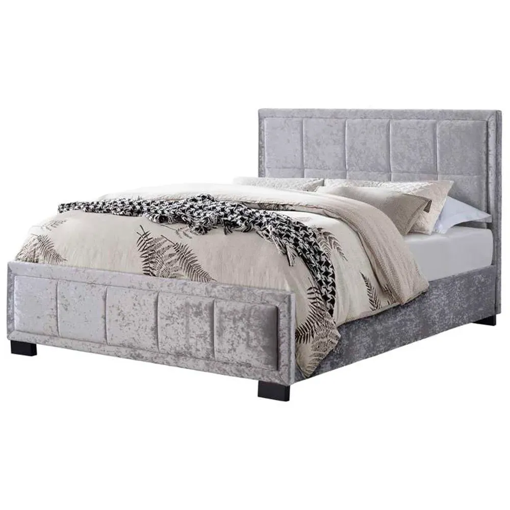 Hannover King Size Bed Frame - Grey, Velour