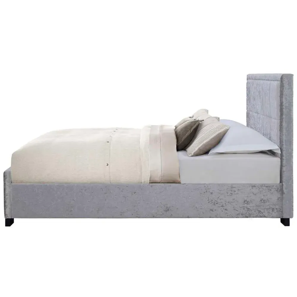 Hannover King Size Bed Frame - Grey, Velour