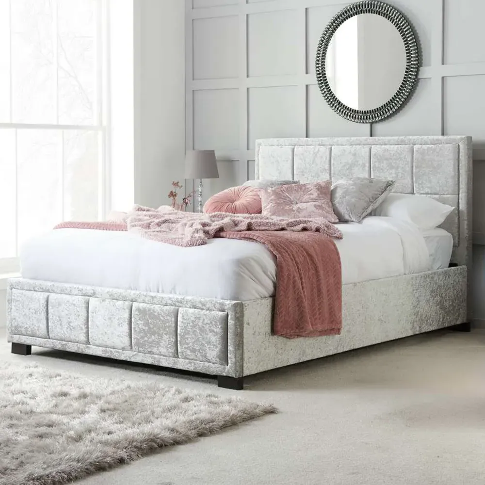 Hannover King Size Bed Frame - Grey, Velour
