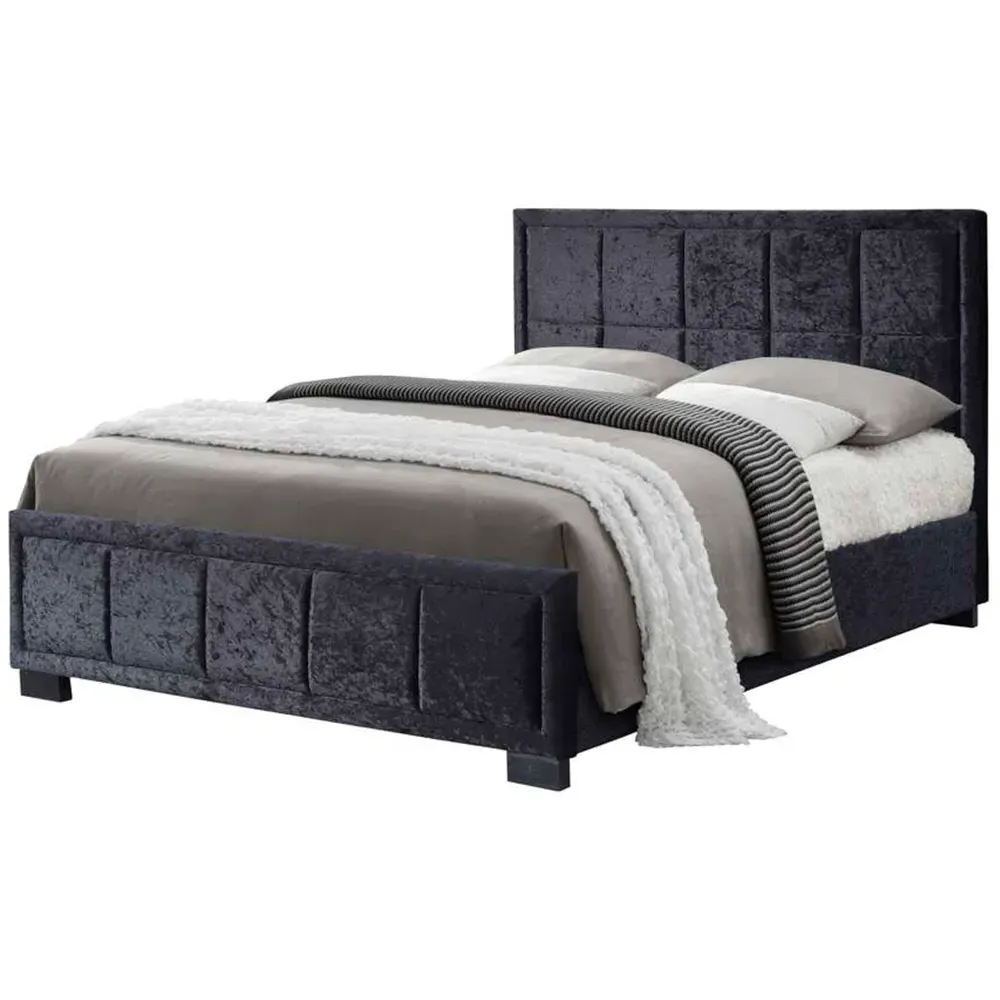 Hannover Small Double Bed Frame - Black, Velour