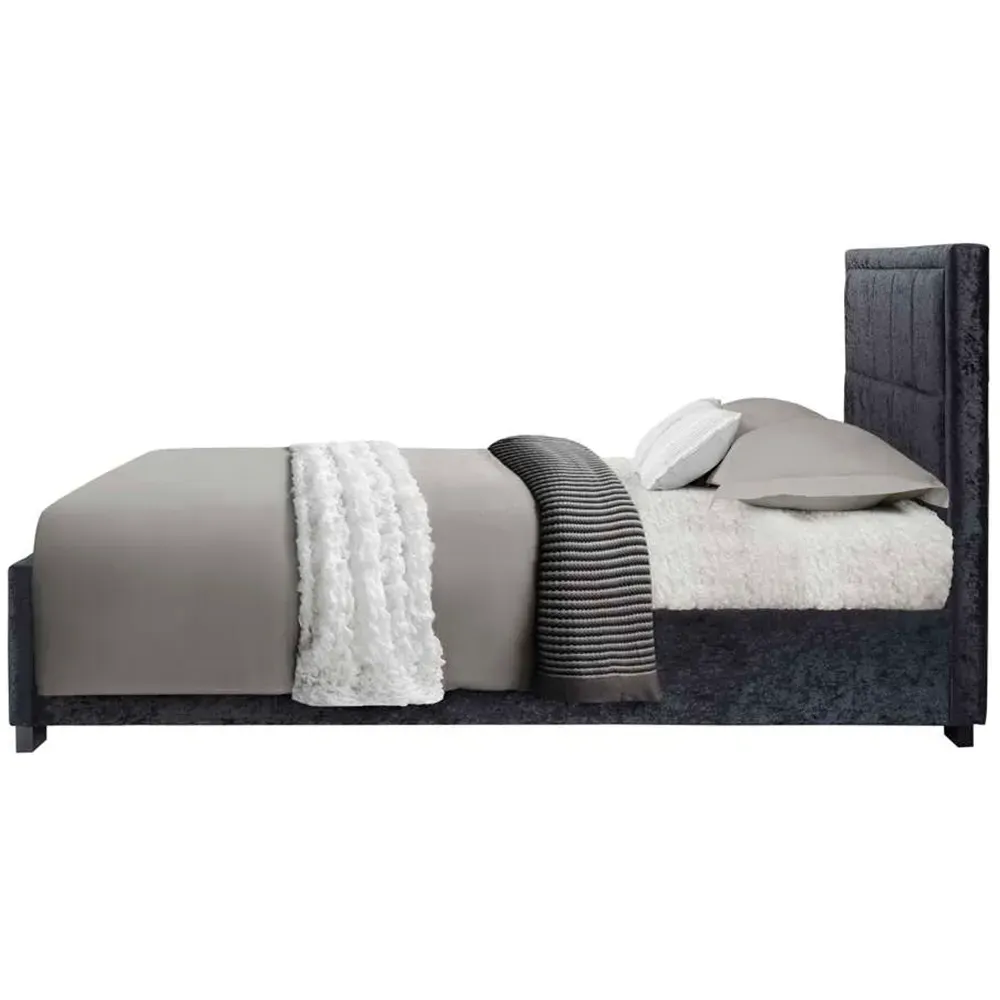 Hannover Small Double Bed Frame - Black, Velour