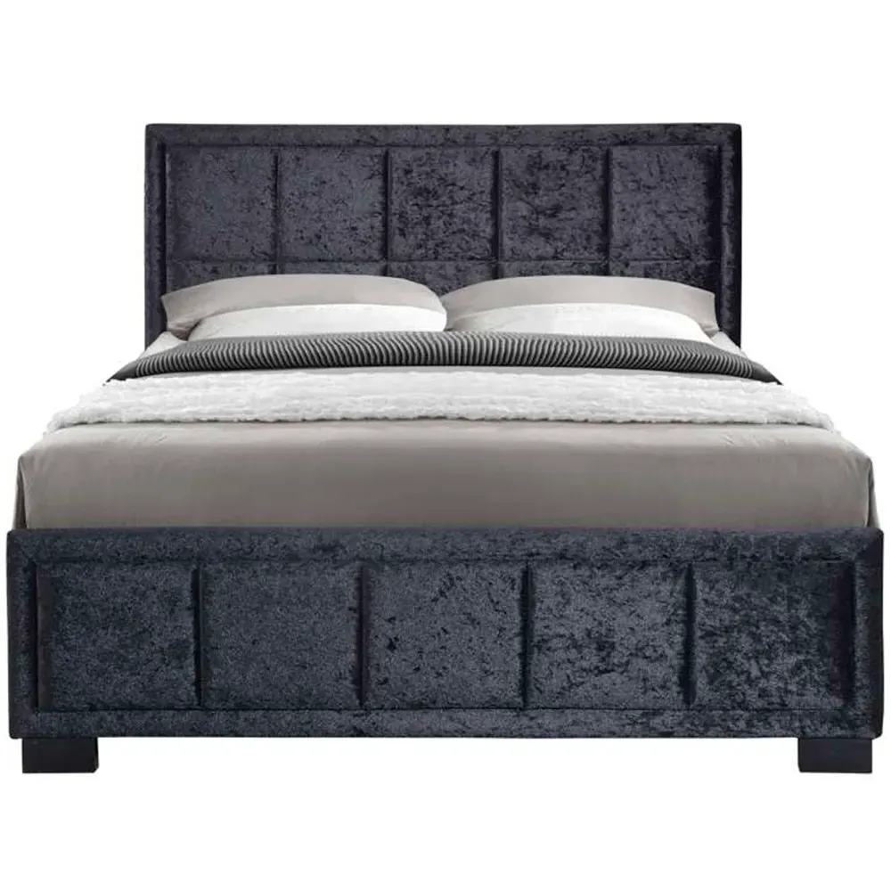 Hannover Small Double Bed Frame - Black, Velour