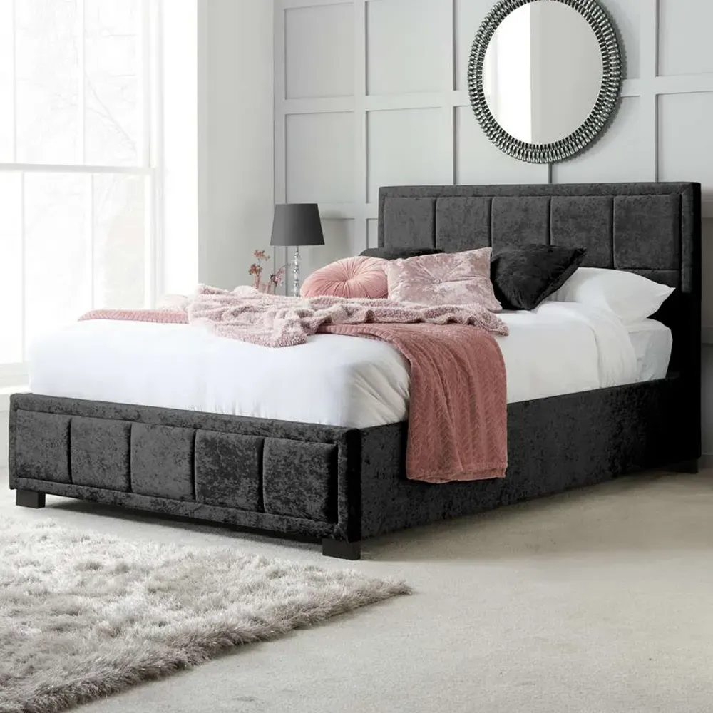 Hannover Small Double Bed Frame - Black, Velour