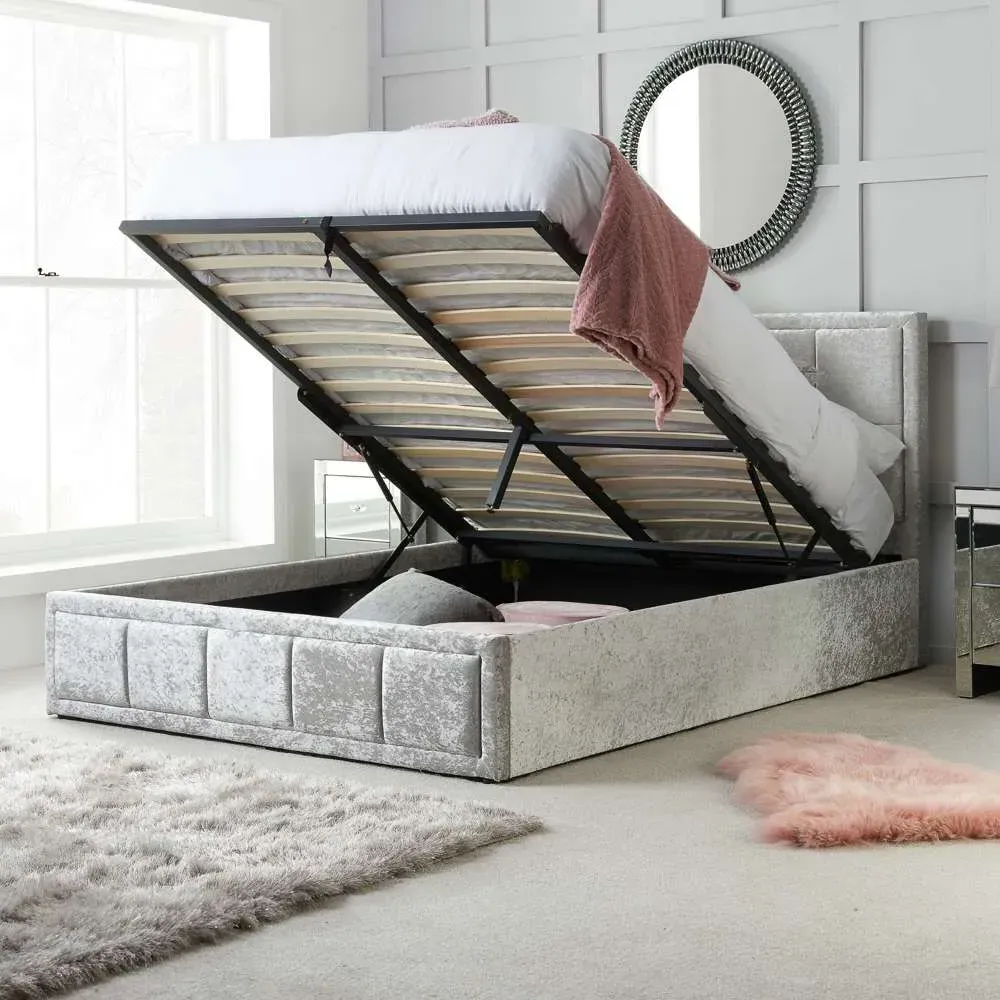 Hannover Small Double Ottoman Bed Frame with Storage - Grey