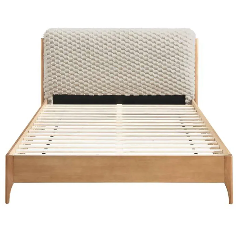 Hatti Double Bed Frame - White, Faux Fur