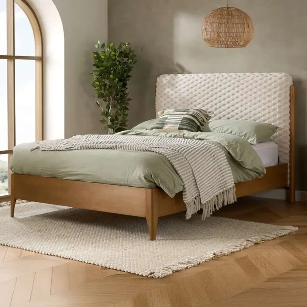 Hatti Double Bed Frame - White, Faux Fur image