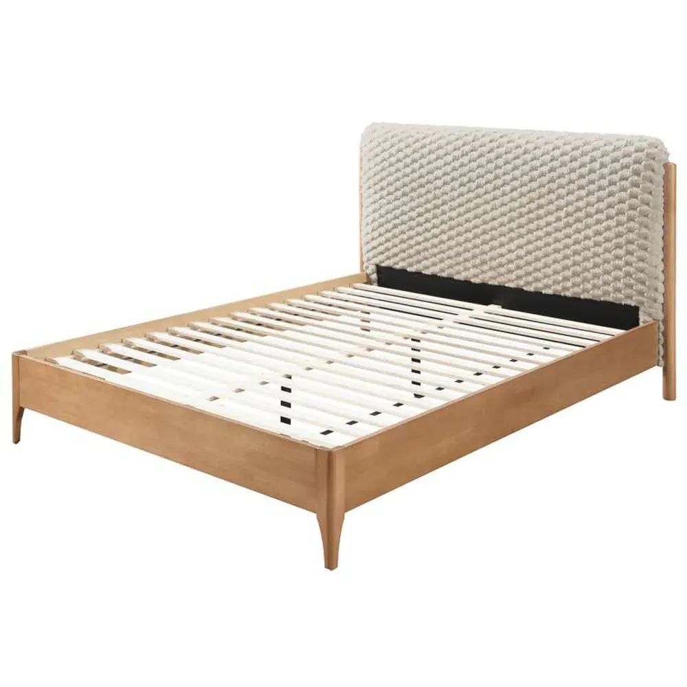 Hatti King Size Bed Frame - White, Faux Fur