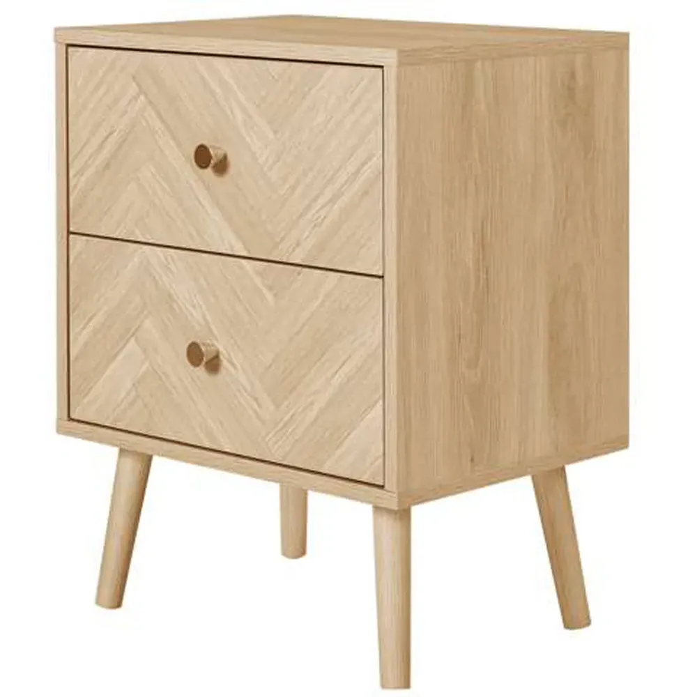 Herringford 2 Drawer Bedside Table - Brown, Oak