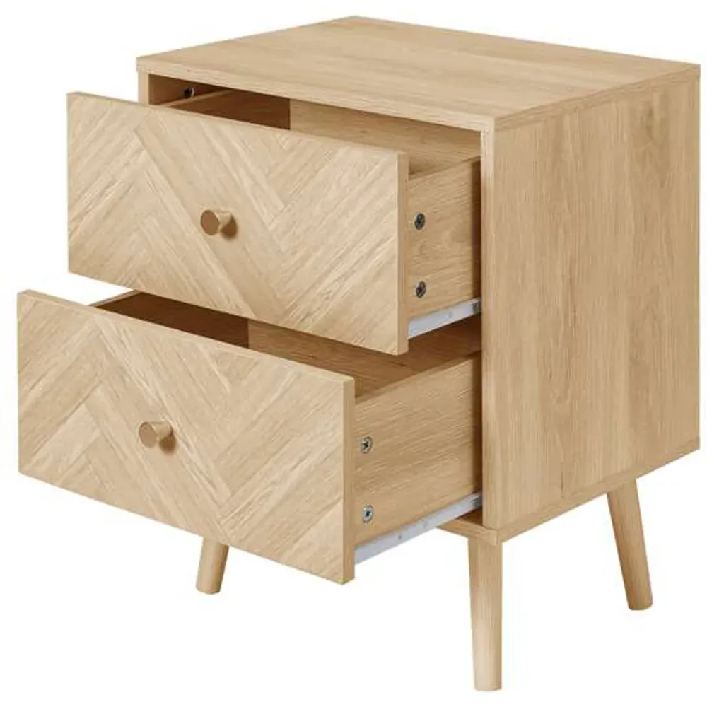 Herringford 2 Drawer Bedside Table - Brown, Oak