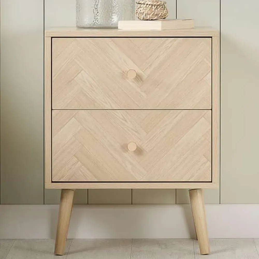 Herringford 2 Drawer Bedside Table - Brown, Oak