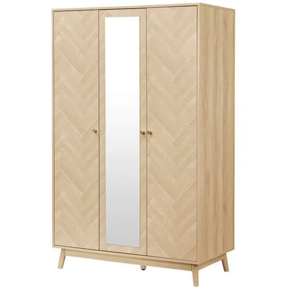 Herringford 3 Door Mirrored Wardrobe - Brown, Oak