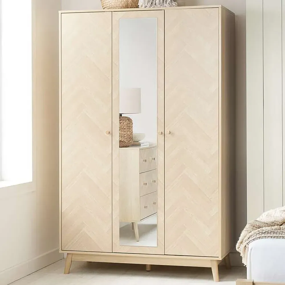 Herringford 3 Door Mirrored Wardrobe - Brown, Oak