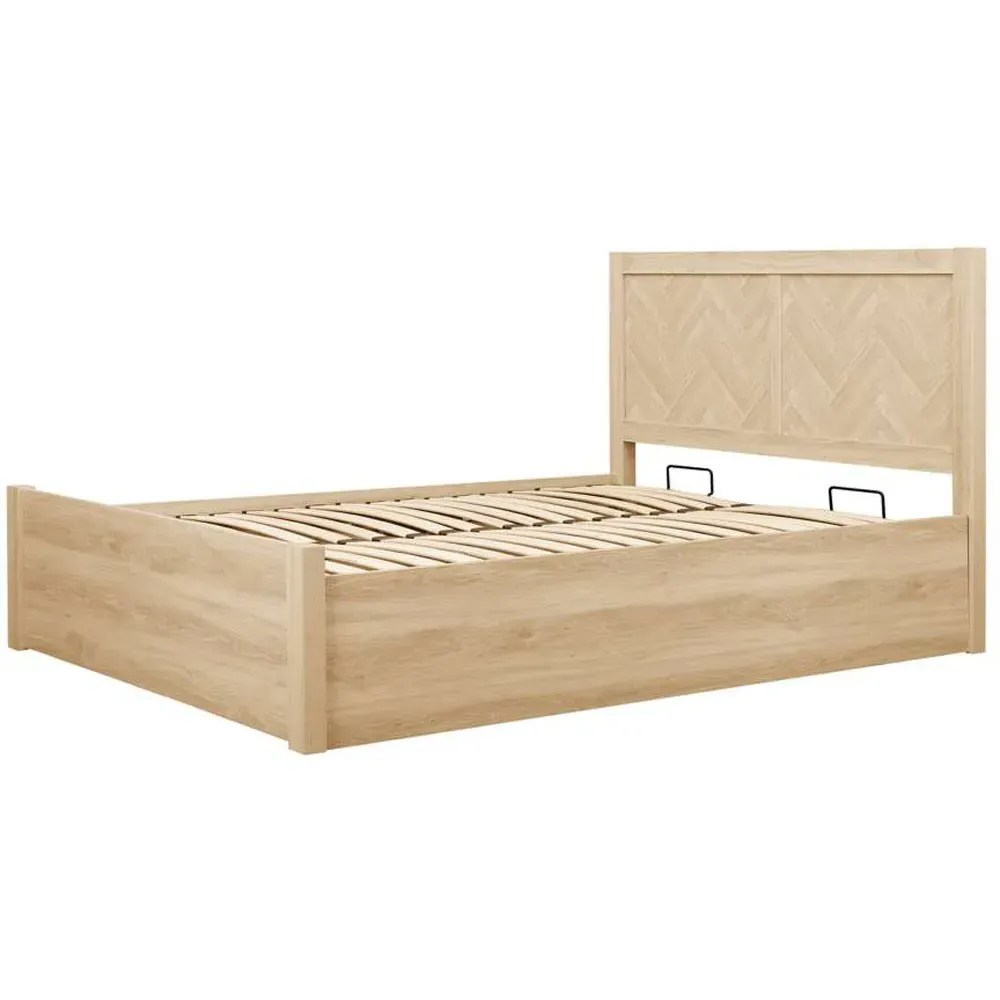 Herringford Double Ottoman Bed with Storage - Brown, Oak