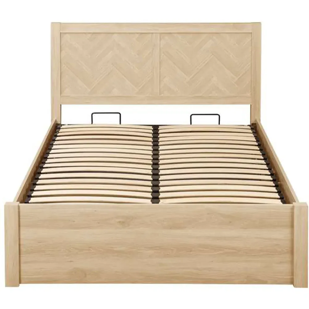 Herringford Double Ottoman Bed with Storage - Brown, Oak