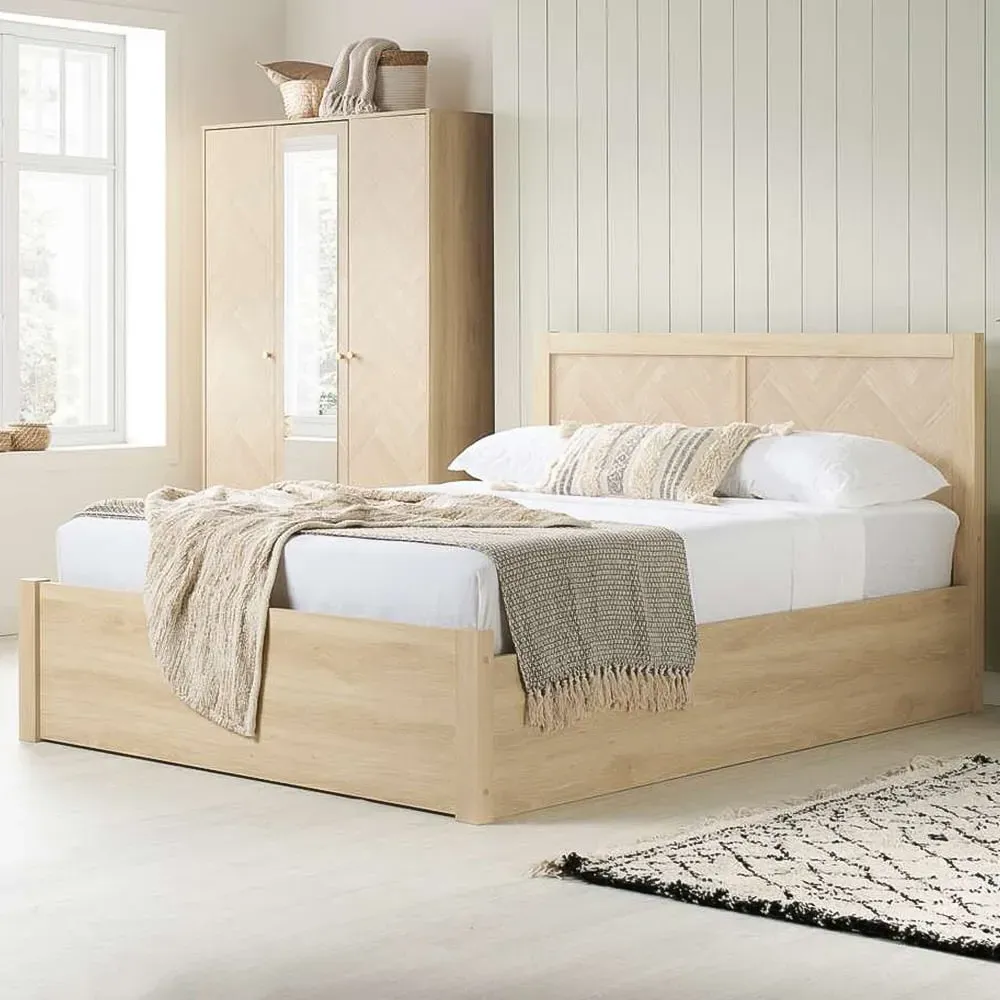 Herringford Double Ottoman Bed with Storage - Brown, Oak image