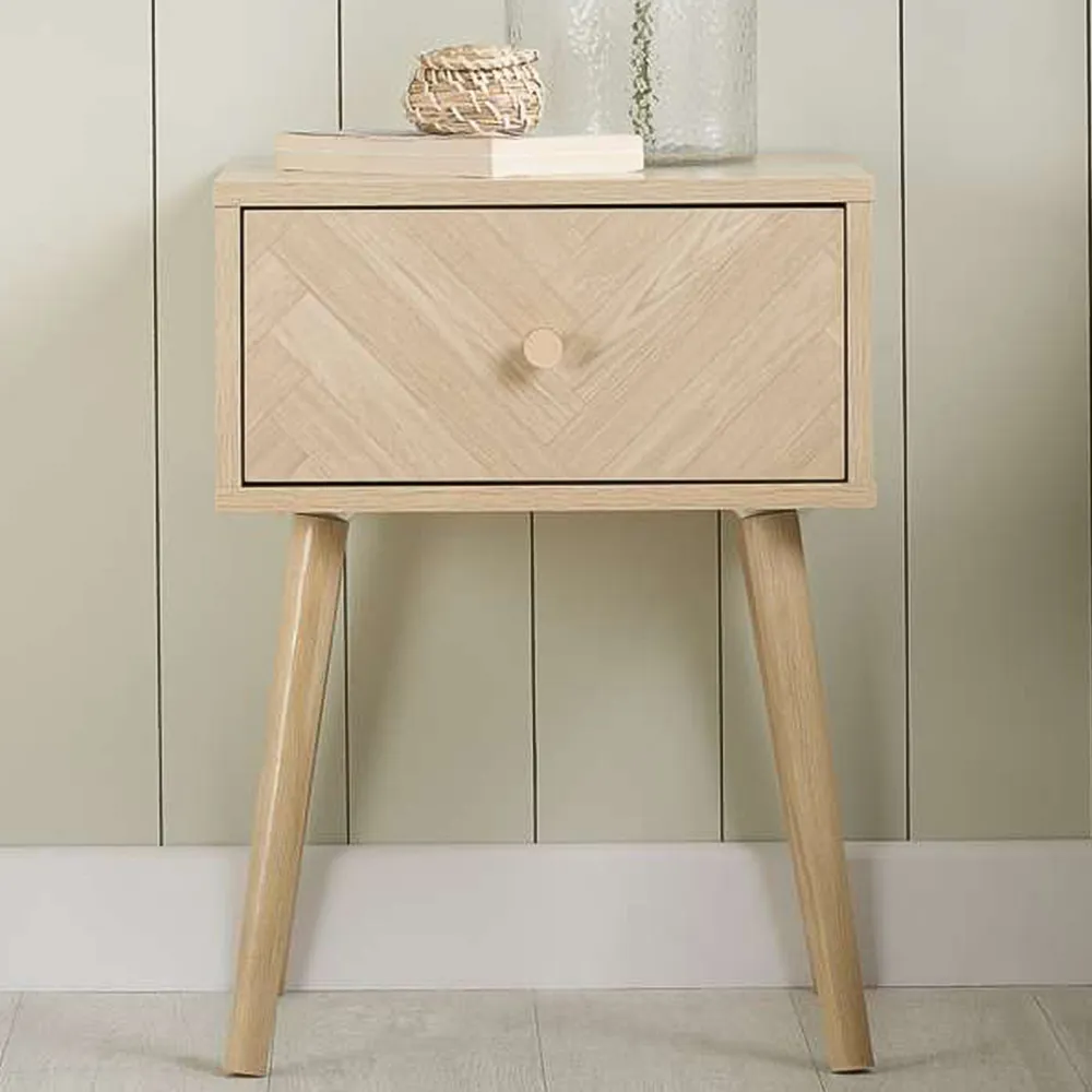 Herringford Single Drawer Bedside Table - Brown, Oak
