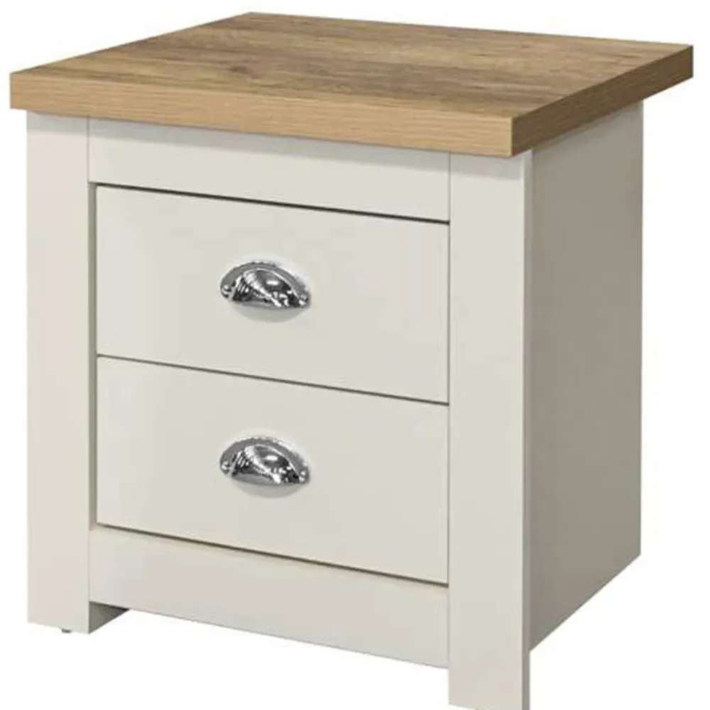 Highgate 2 Drawer Bedside Table - Cream, Oak