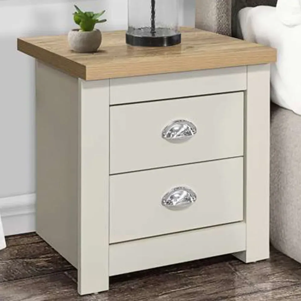 Highgate 2 Drawer Bedside Table - Cream, Oak image