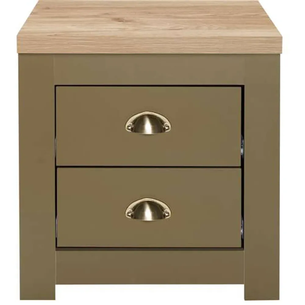 Highgate 2 Drawer Bedside Table - Green, Oak