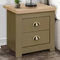 Highgate 2 Drawer Bedside Table - Green, Oak