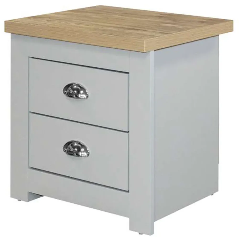 Highgate 2 Drawer Bedside Table - Grey, Oak