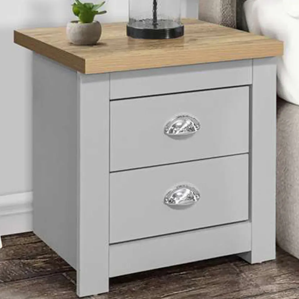 Highgate 2 Drawer Bedside Table - Grey, Oak