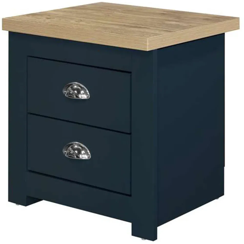 Highgate 2 Drawer Bedside Table - Navy, Oak