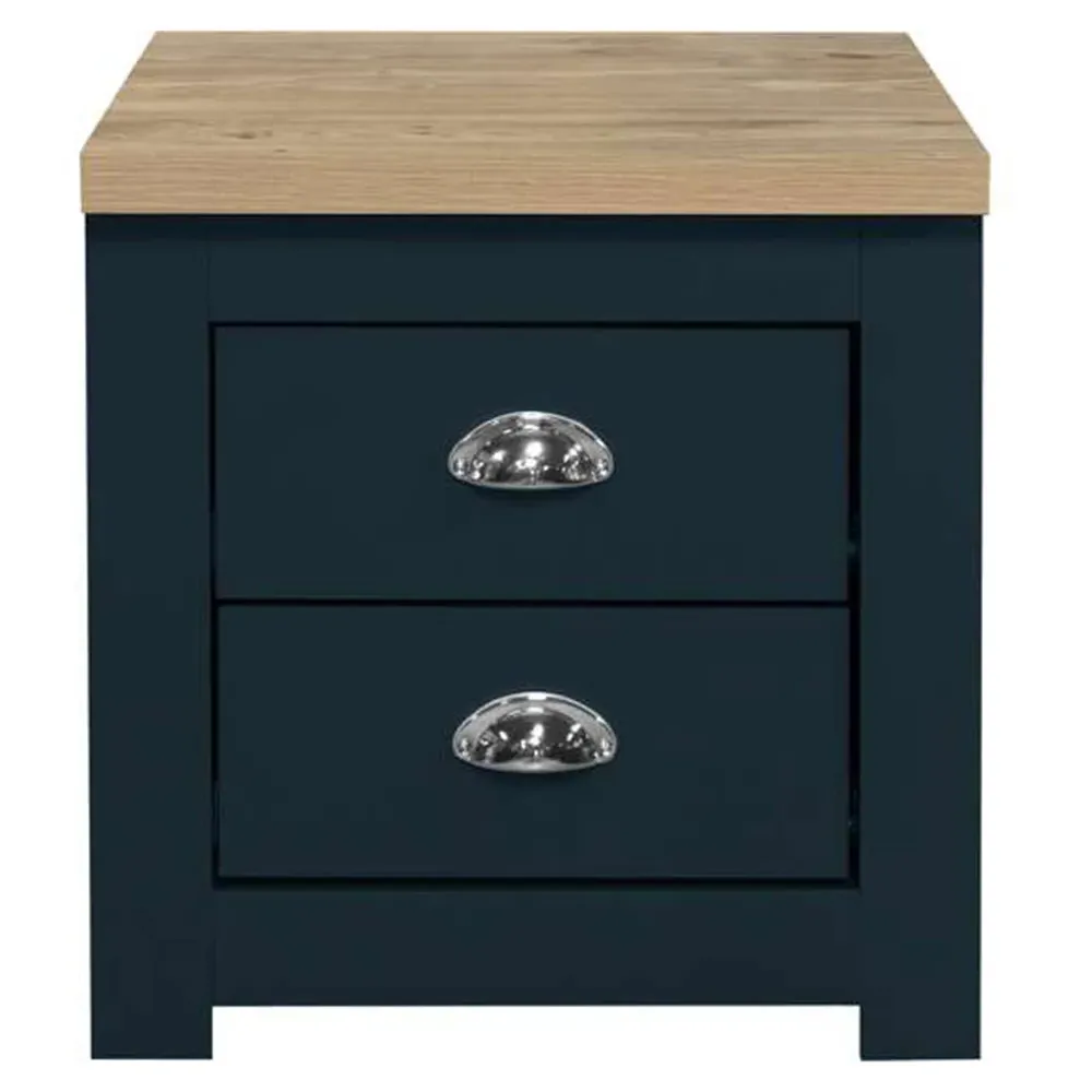 Highgate 2 Drawer Bedside Table - Navy, Oak