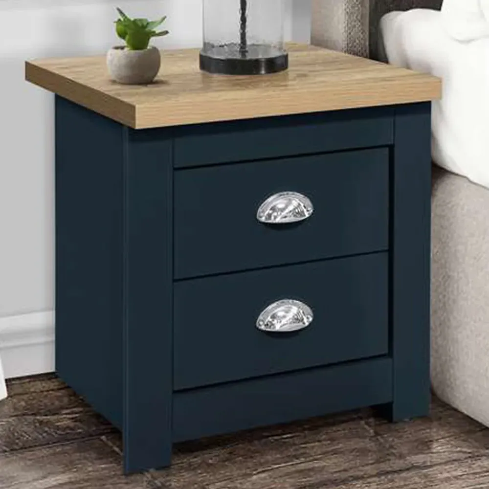 Highgate 2 Drawer Bedside Table - Navy, Oak
