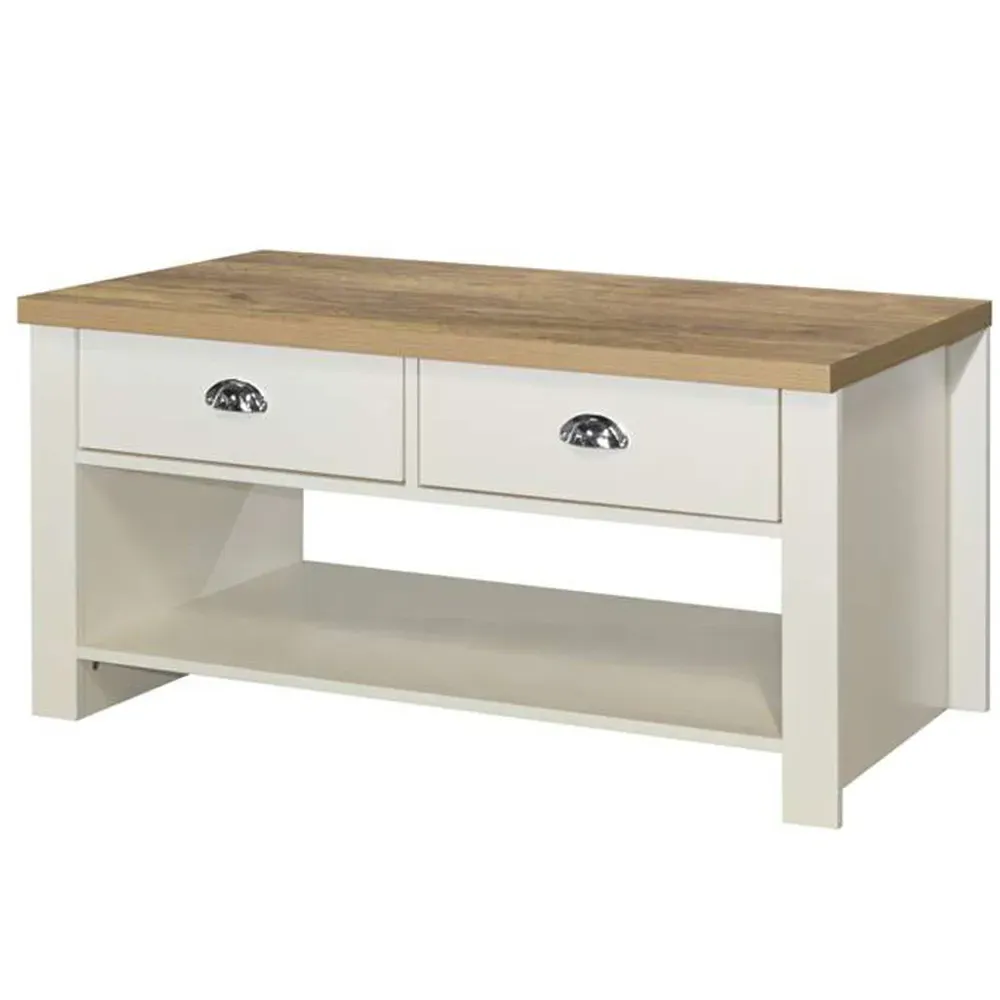 Highgate 2 Drawer Coffee Table - Cream, Oak
