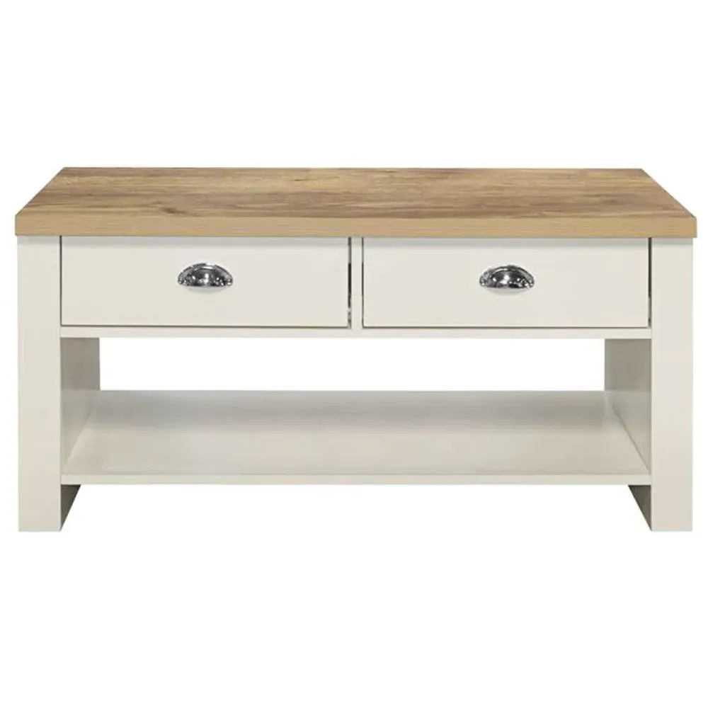 Highgate 2 Drawer Coffee Table - Cream, Oak