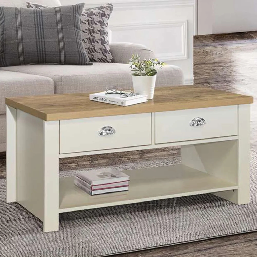 Highgate 2 Drawer Coffee Table - Cream, Oak