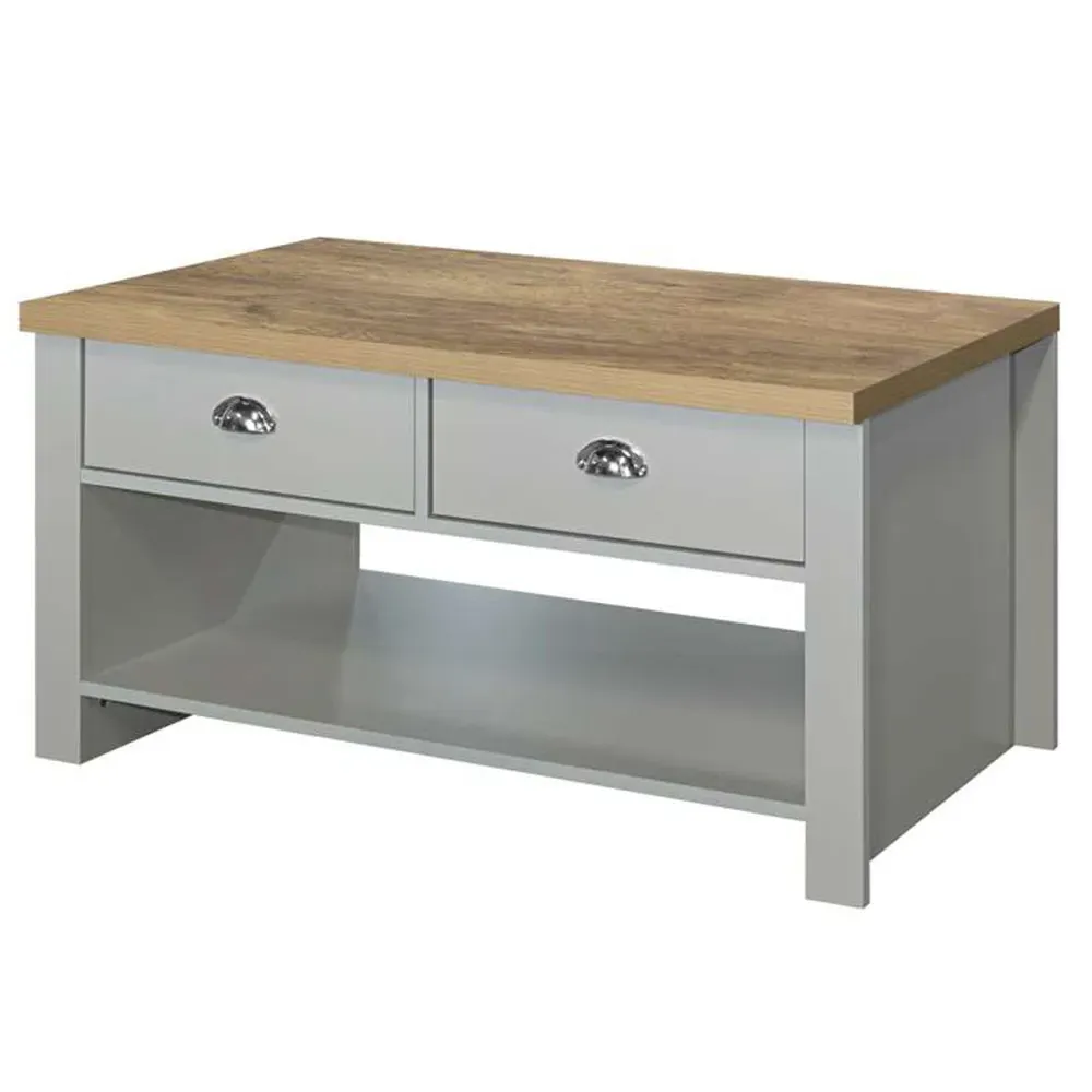 Highgate 2 Drawer Coffee Table - Grey, Oak
