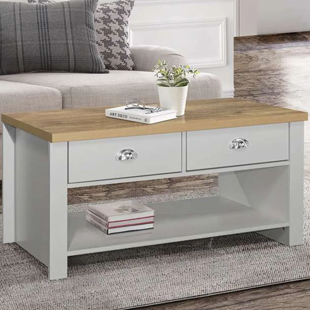 Highgate 2 Drawer Coffee Table - Grey, Oak