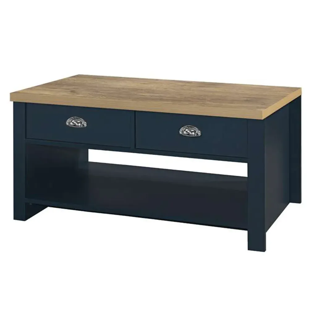 Highgate 2 Drawer Coffee Table - Navy, Oak