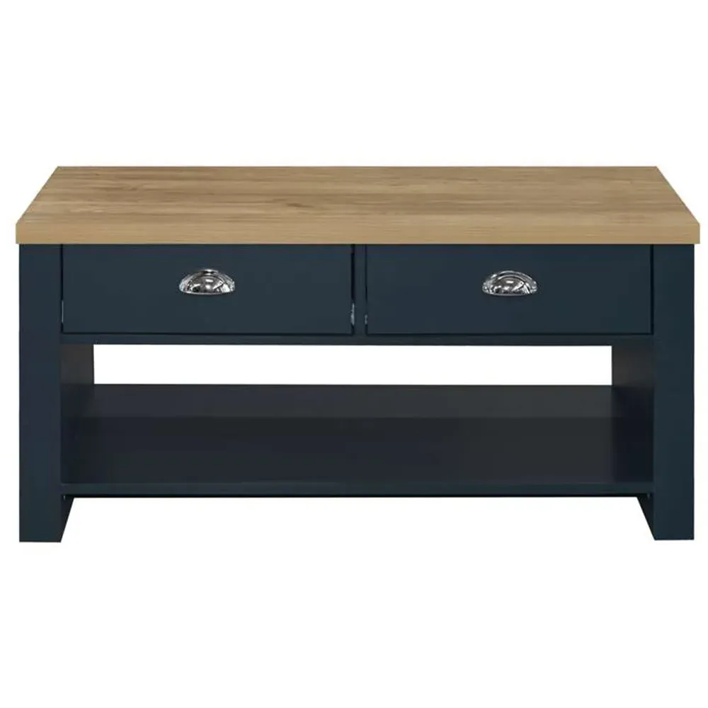 Highgate 2 Drawer Coffee Table - Navy, Oak