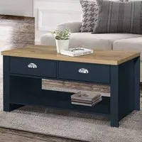 Highgate 2 Drawer Coffee Table - Navy, Oak