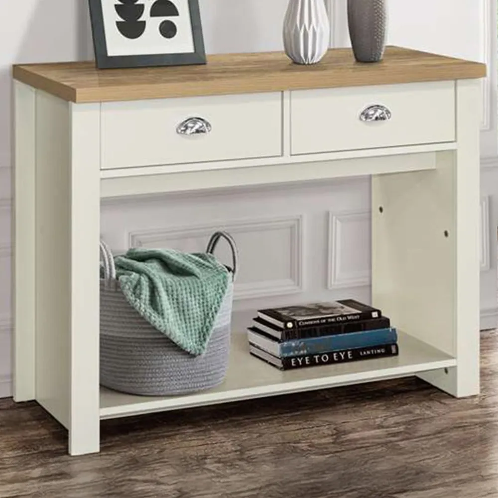 Highgate 2 Drawer Console Table - Cream, Oak image