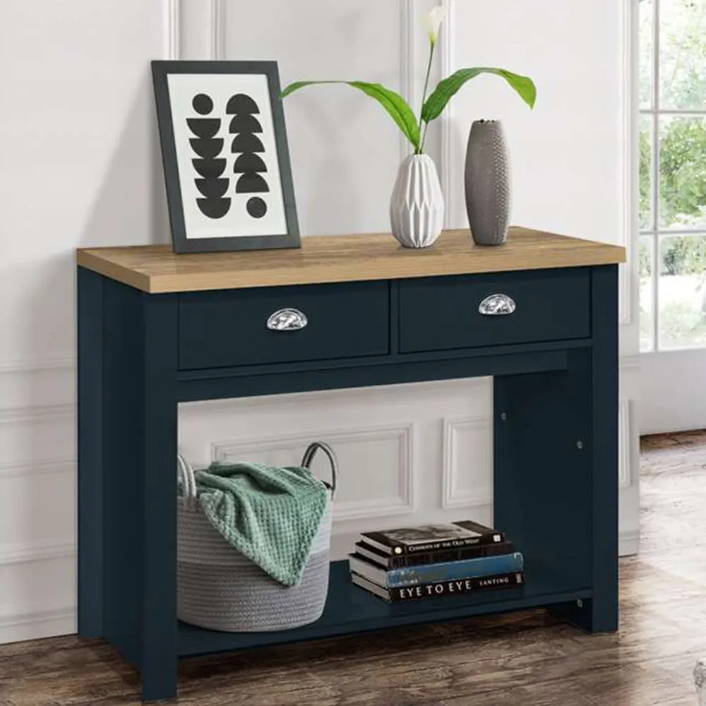 Highgate 2 Drawer Console Table - Navy, Oak