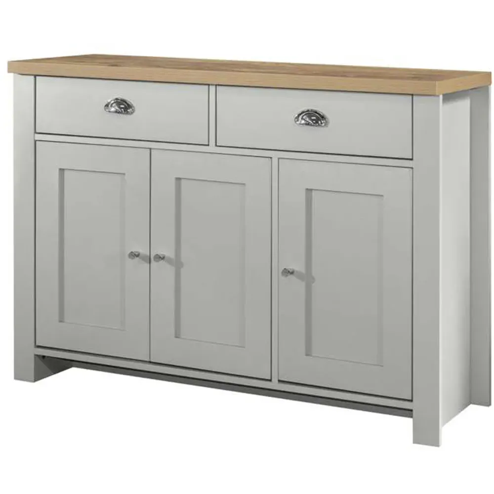 Highgate 3 Door 2 Drawer Sideboard - Grey, Oak